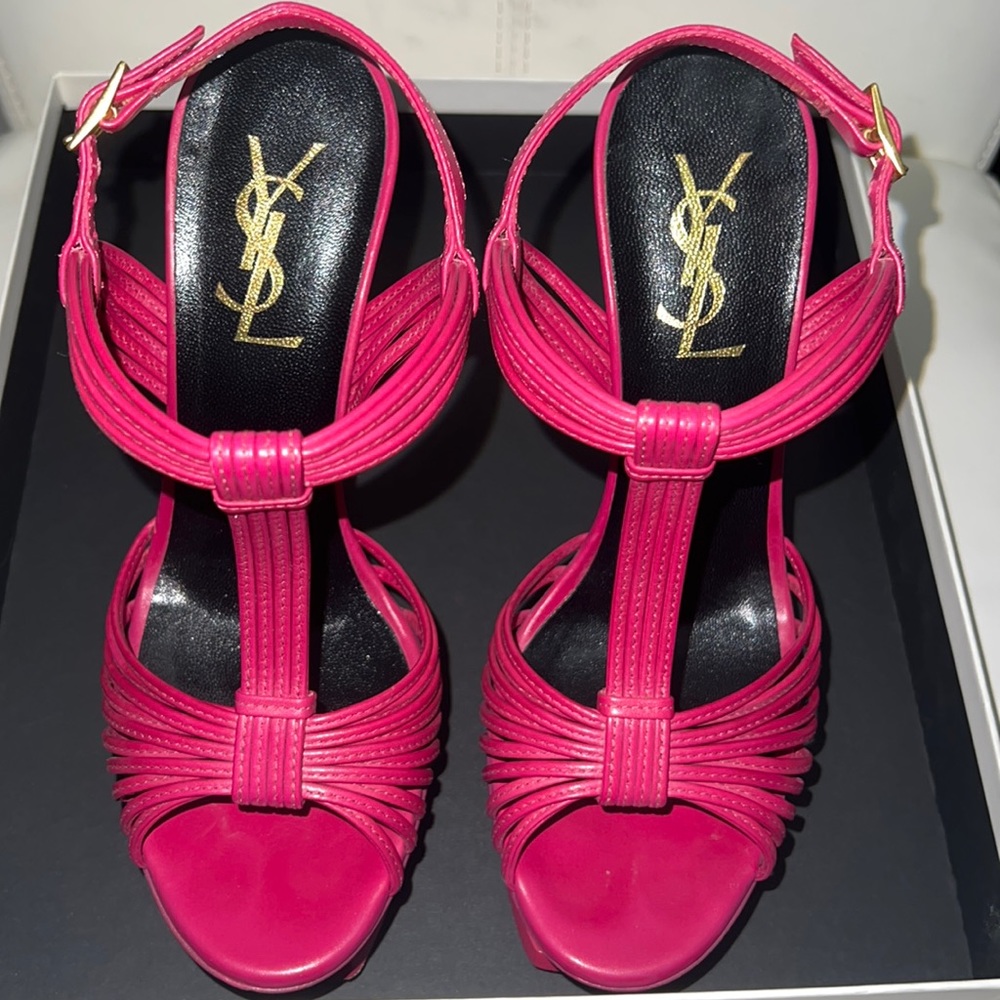 YSL Fuschia tribute sandal platforms Size 35.5